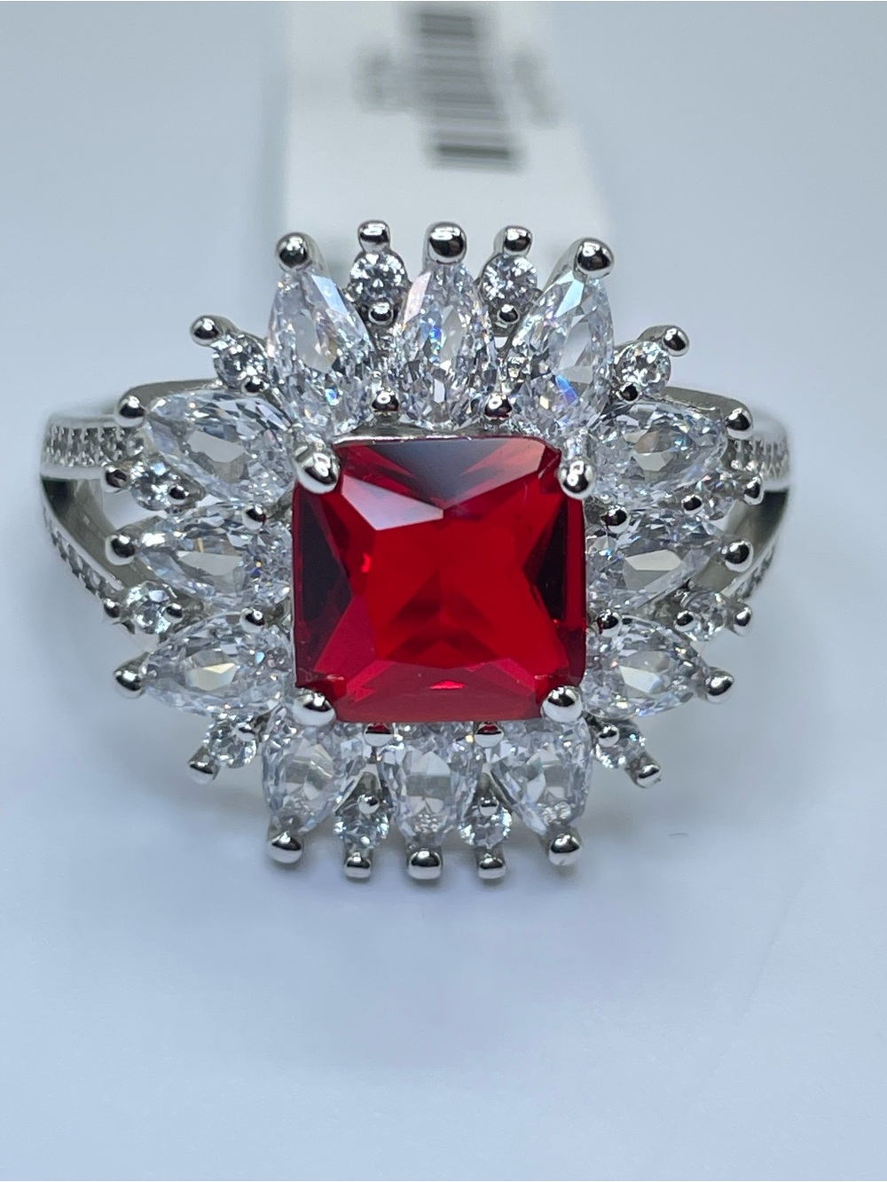 Swarovski Crystal Elements Red Crystal Halo Art Deco Statement Ring Sz 10.5